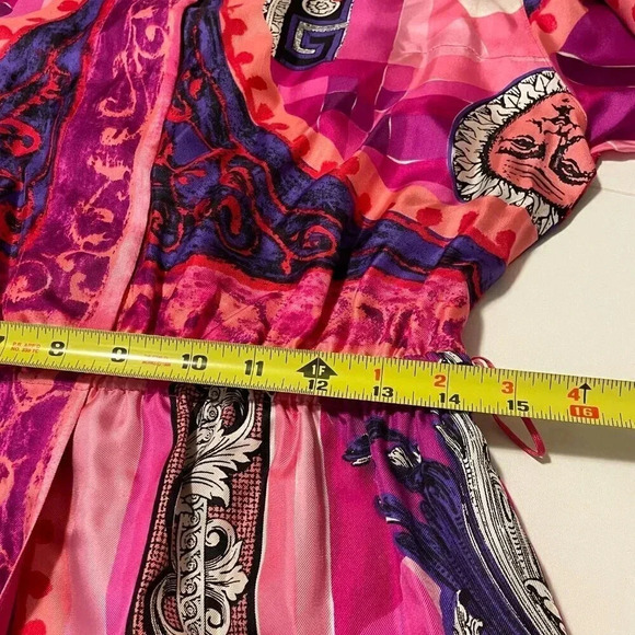 Louis Feraud 80s Vintage Pink 100% Silk Belted Sun Statue Print Dress 10 - Picture 10 of 12